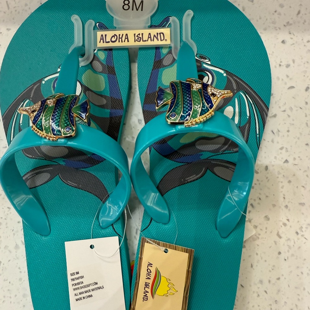 Aloha Island Turquoise Sandals with Fish Detail
